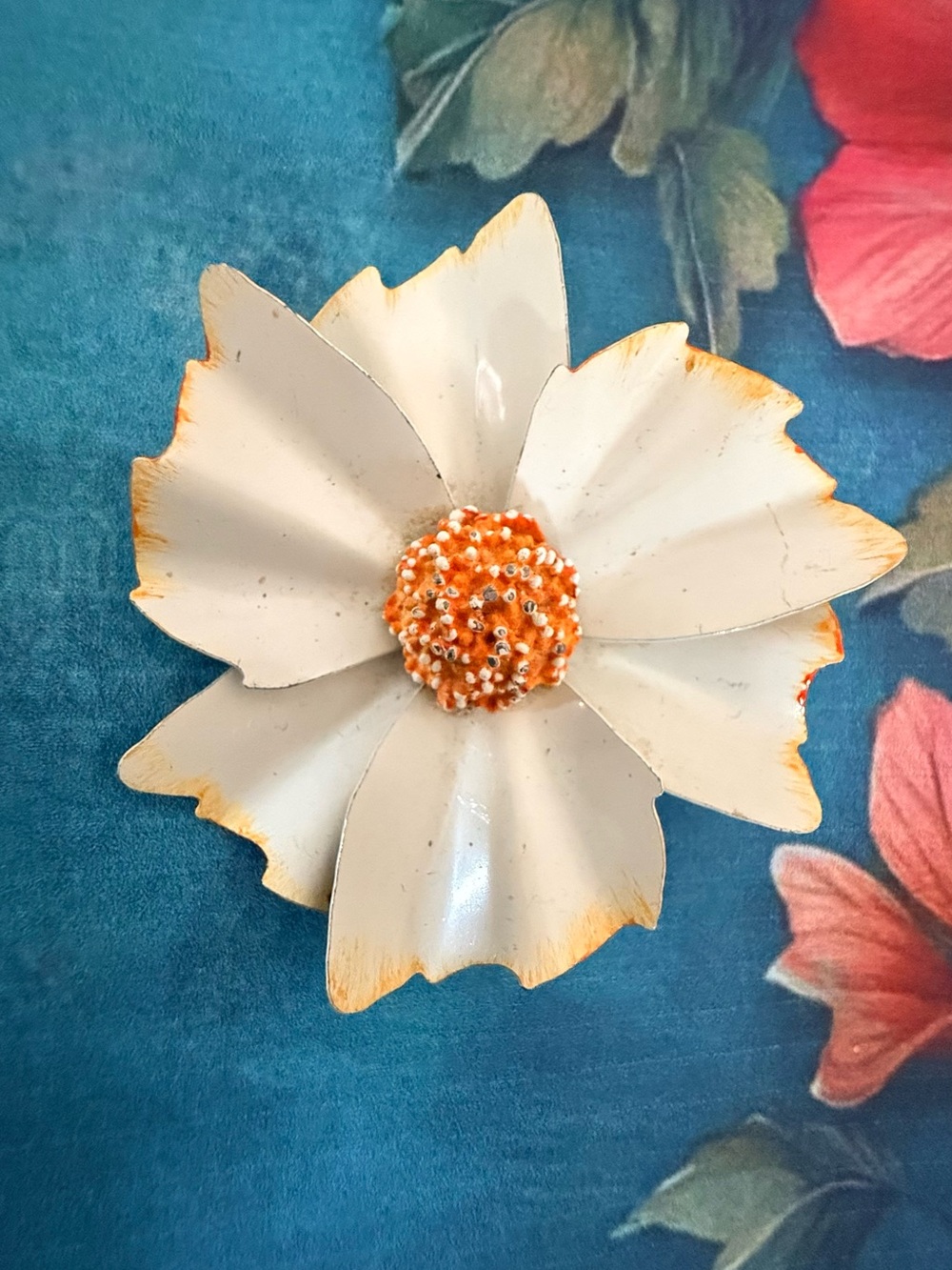 Handcrafted White and Orange Floral Brooch - Women Accessories